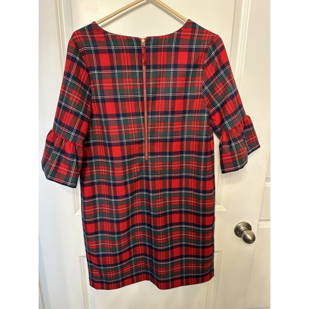 Vineyard Vines Plaid Greenwich Flutter Sleeve Red Velvet Dress Size 4 - Picture 2 of 6